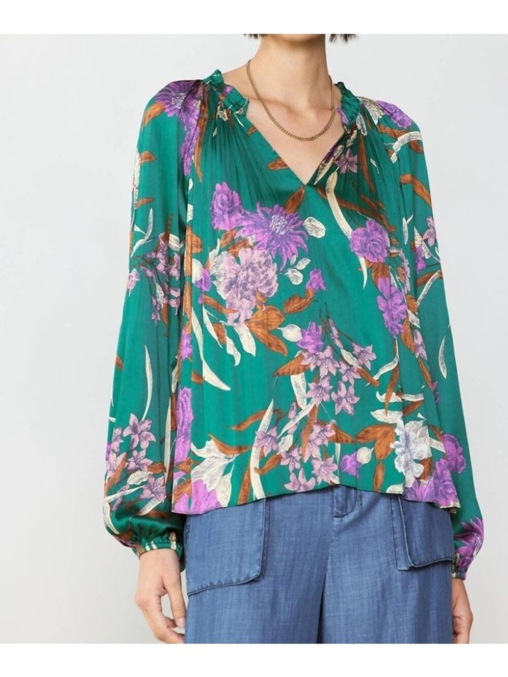 NEW FALL Anthropologie Current Air Womens bohemian Floral Balloon Slv top M